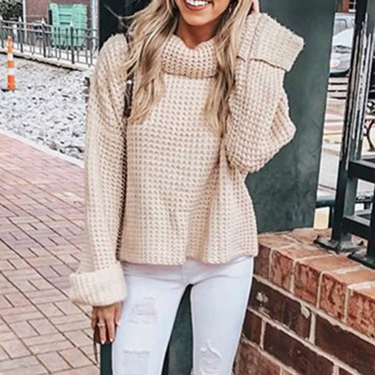 Damen Grobstrick Pullover mit hohem Kragen und weitem Schnitt Drune