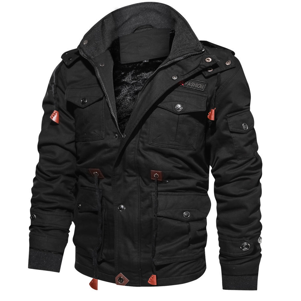 Herren nan gefütterte Utility-Feldjacke mit weichem Teddyfutter, integriertem Kragen, Kordelzugtaillierung und Mehrzwecktaschen Drune