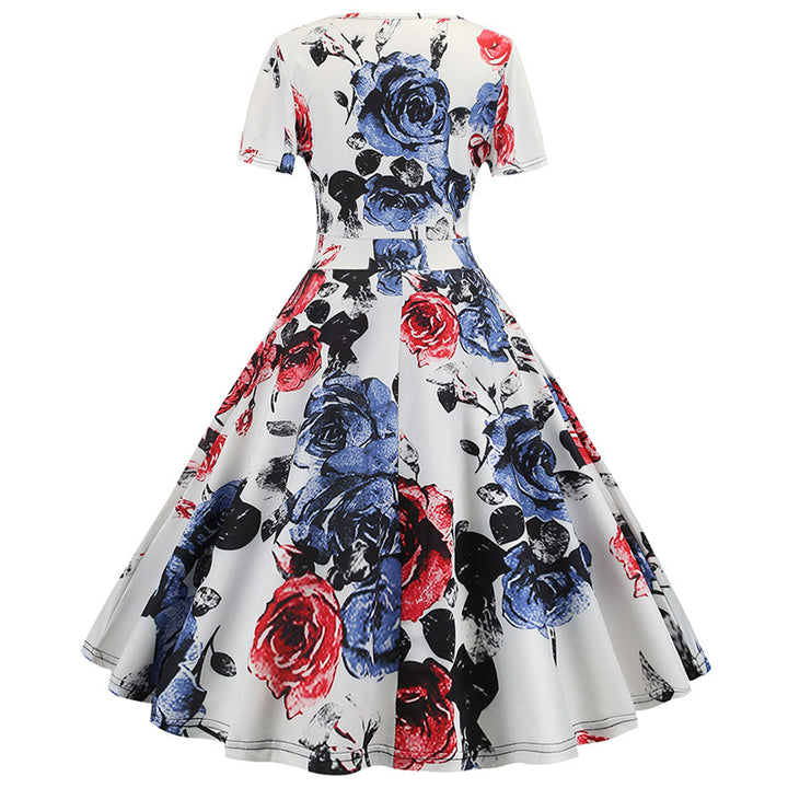 Damen Swing-Kleid mit floralem Design und tiefem V-Ausschnitt Drune