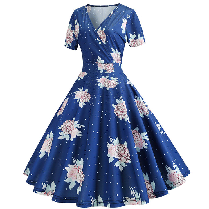 Damen Wickelkleid mit floralem Design und Punkten Drune