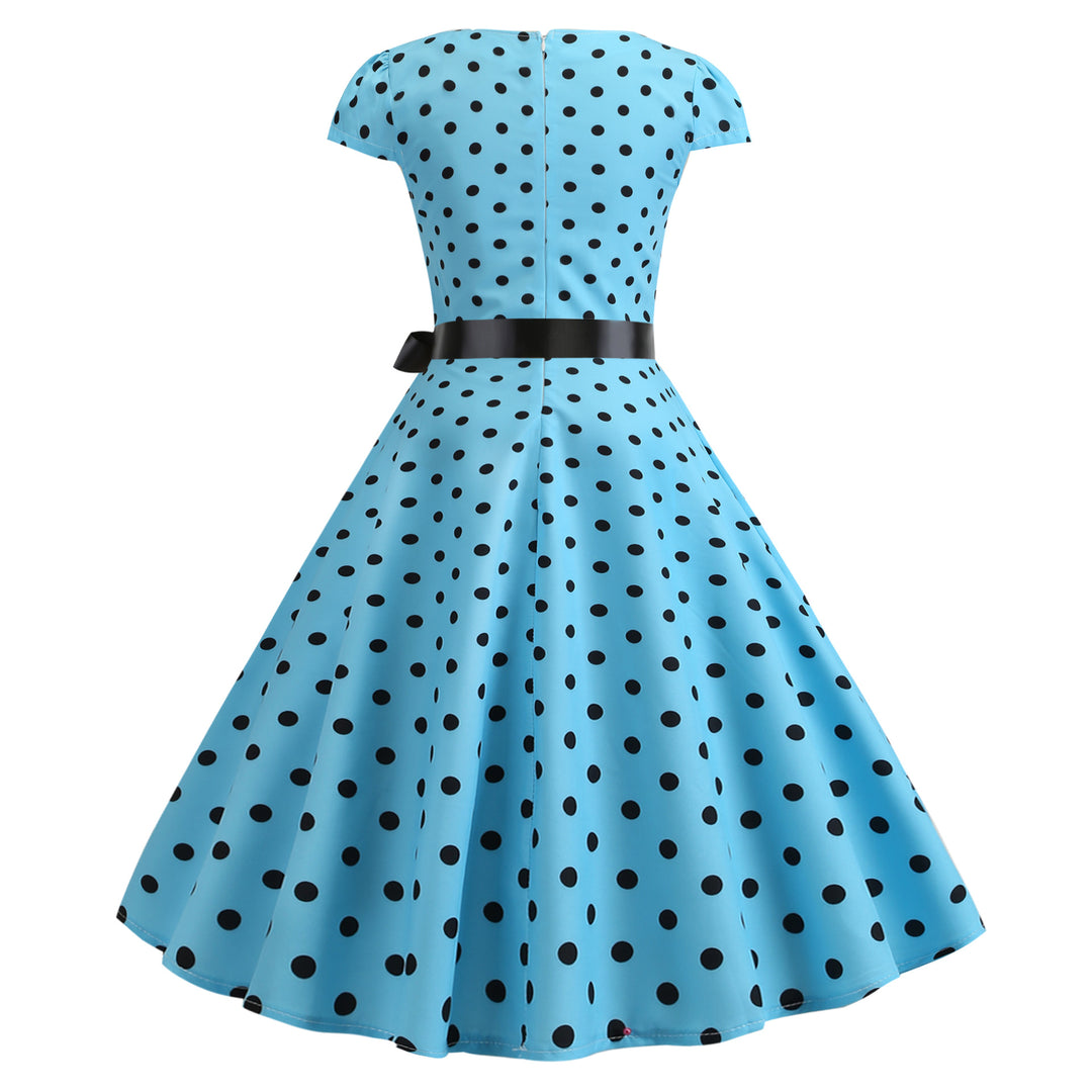Damen Vintage Swingkleid mit Punkte-Design und Taillengürtel Drune