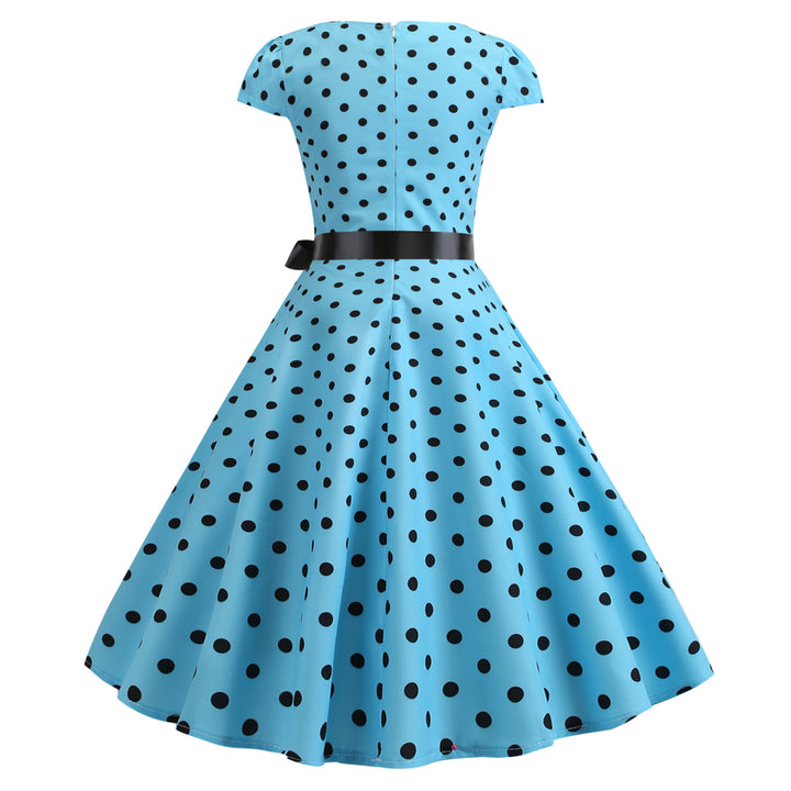 Damen Vintage Swingkleid mit Punkte-Design und Taillengürtel Drune
