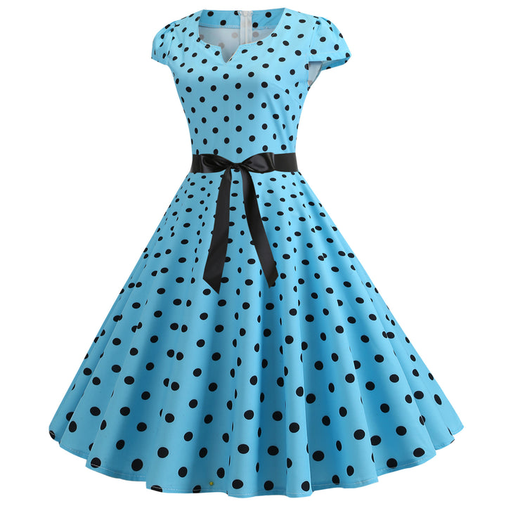 Damen Vintage Swingkleid mit Punkte-Design und Taillengürtel Drune
