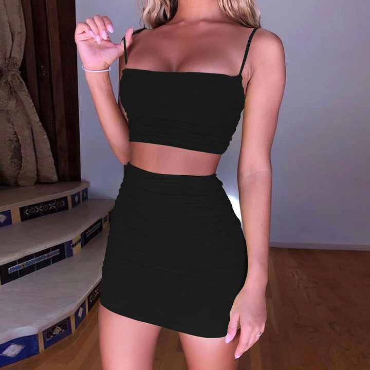 Damen Zweiteiliges Set aus gerafftem Crop-Top und Minirock Drune