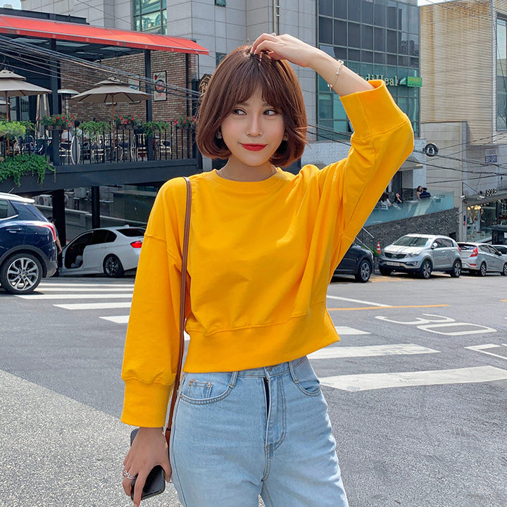 Damen gestreifter cropped Pullover mit Ballonärmeln Drune