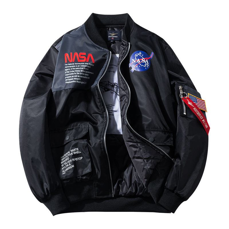 Herren  leichte, von der Luft- und Raumfahrt inspirierte, Zip-Up Bomberjacke mit Utility-Tasche an den Ärmeln Drune