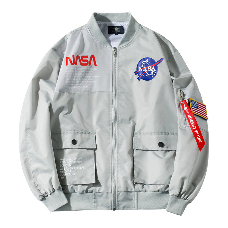 Herren  flugzeuginspirierten leichten Nylon Bomberjacke mit horizontalem Missionsstreifen und gerippten Besätzen Drune
