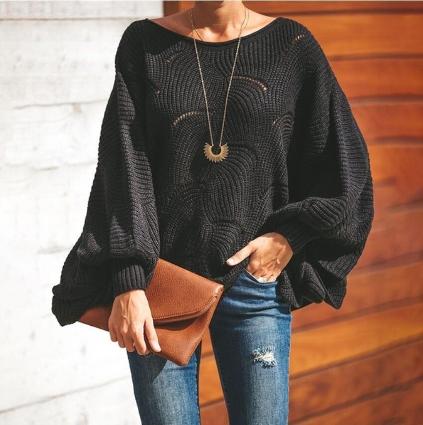 Damen Oversize Strickpullover mit romantischem Wellenmuster Drune