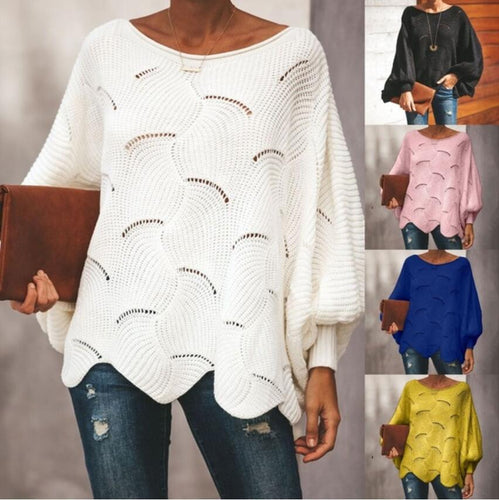 Damen Oversized Strickpullover mit strukturiertem Wellenmuster und weiten Ärmeln Drune