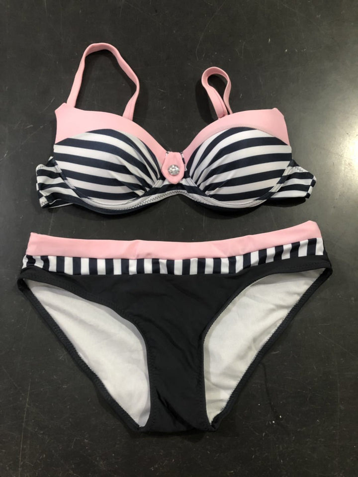 Damen Bikini-Set mit formgebendem Oberteil und modernem Streifenmuster Drune