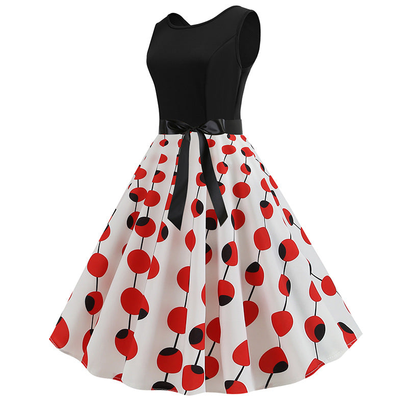 Damen Swingkleid mit polka-dots Muster und breitem Rock Drune