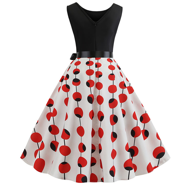 Damen Swingkleid mit polka-dots Muster und breitem Rock Drune