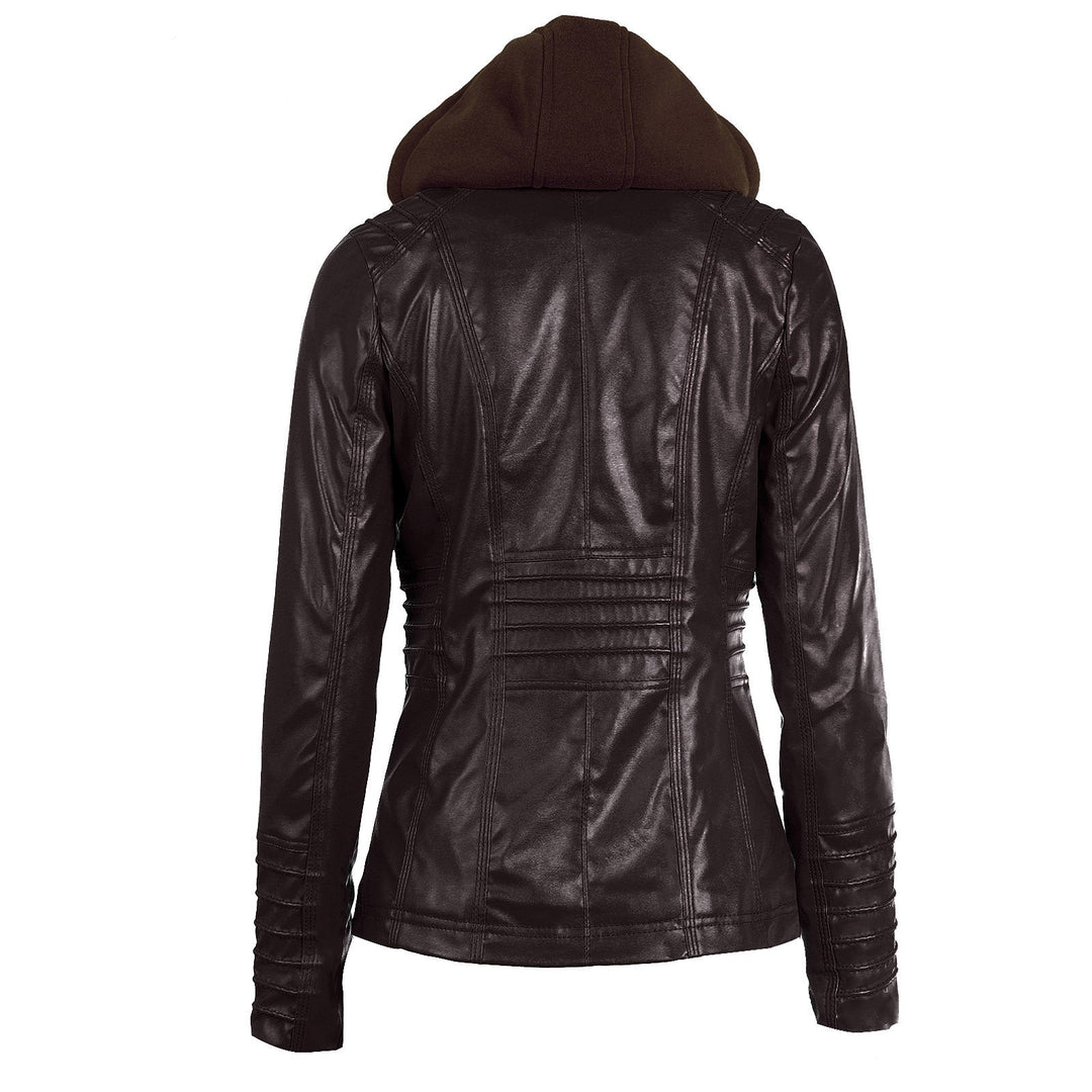 Drune | Lässige Stehkragen Abnehmbare Kapuze Pu Leder Jacke