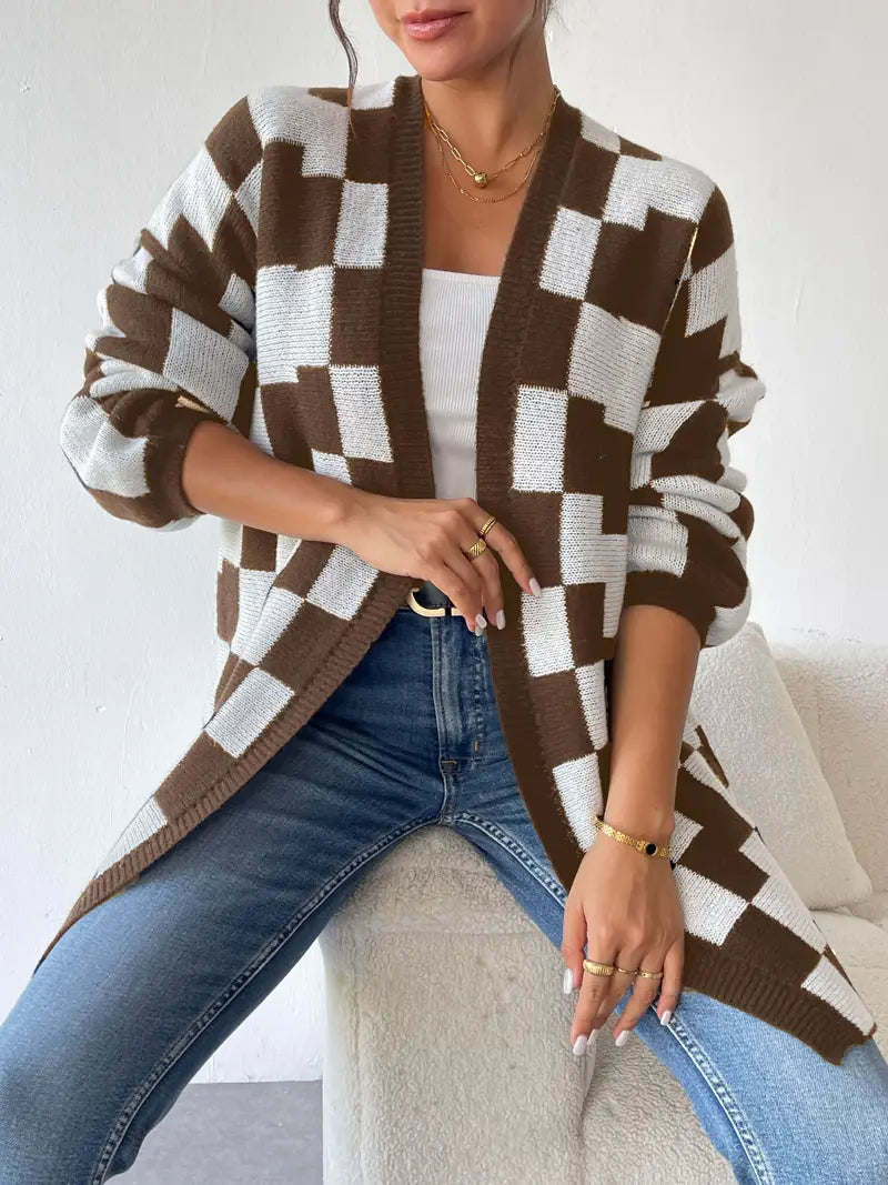 Drune | Karierter Strickcardigan