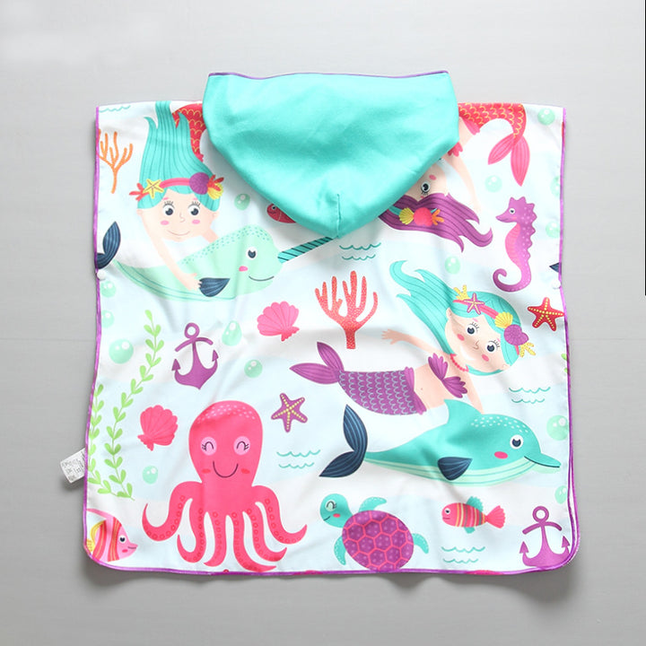 Kinder Strandponcho mit Kapuze und maritimem Design Drune