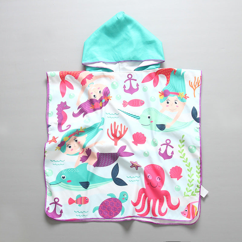 Kinder Strandponcho mit Kapuze und maritimem Design Drune
