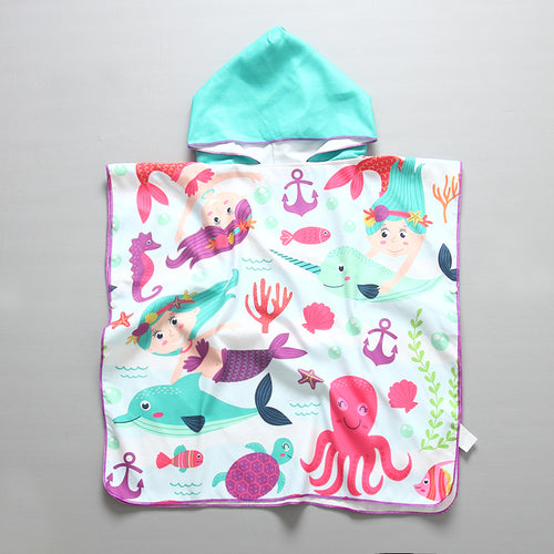 Kinder Strandponcho mit Kapuze und maritimem Design Drune
