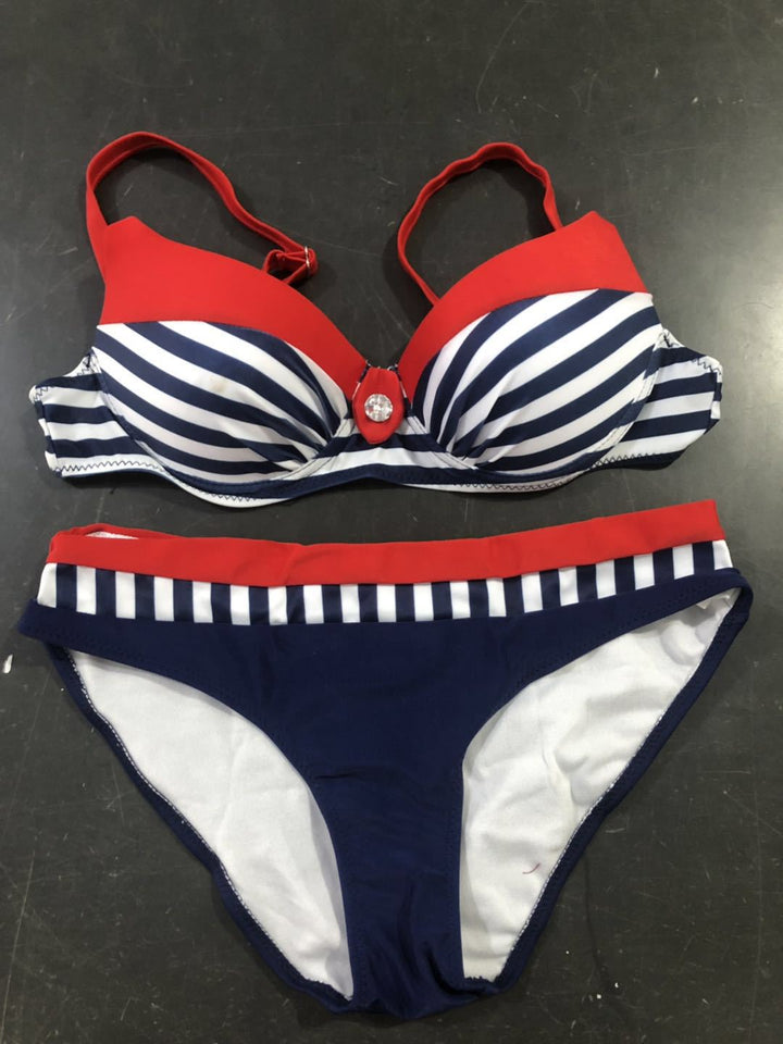 Damen Bikini-Set mit formgebendem Oberteil und modernem Streifenmuster Drune