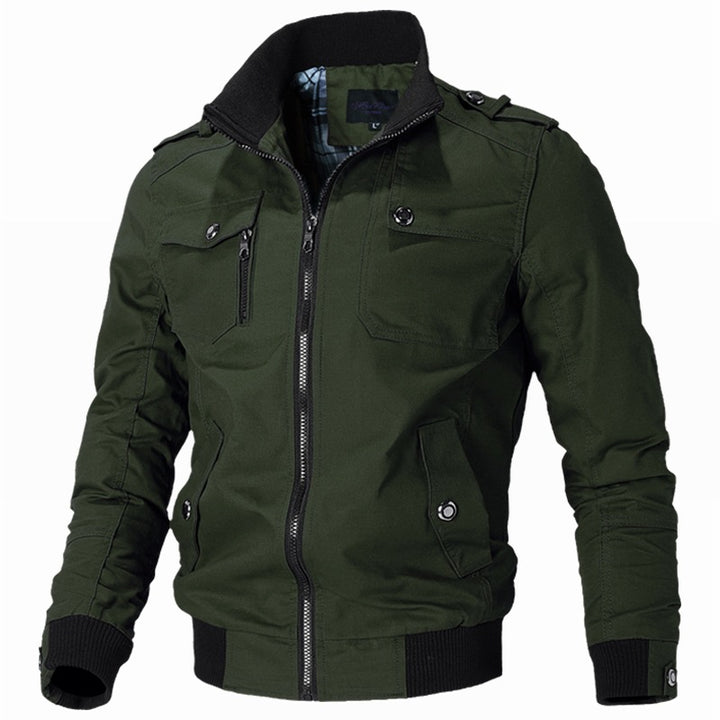 Herren nan modische Field-Bomberjacke aus robustem Baumwoll-Canvas mit Epauletten, Reißverschluss und geripptem Saum Drune