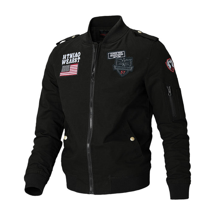 Herren nan urbane Bomberjacke mit Patch-Details, Reißverschluss und Ärmeltasche Drune