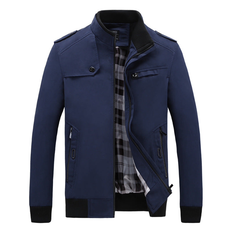 Herren modische Freizeitjacke mit praktischem Taschenlayout und hohem Kragen Drune