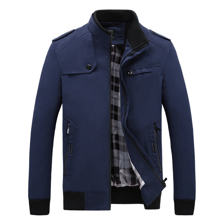 Herren modische Freizeitjacke mit praktischem Taschenlayout und hohem Kragen Drune