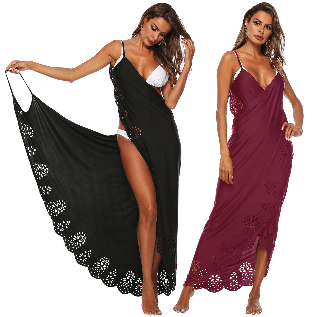 Damen elegantes Maxikleid mit filigranem Lochmuster Drune