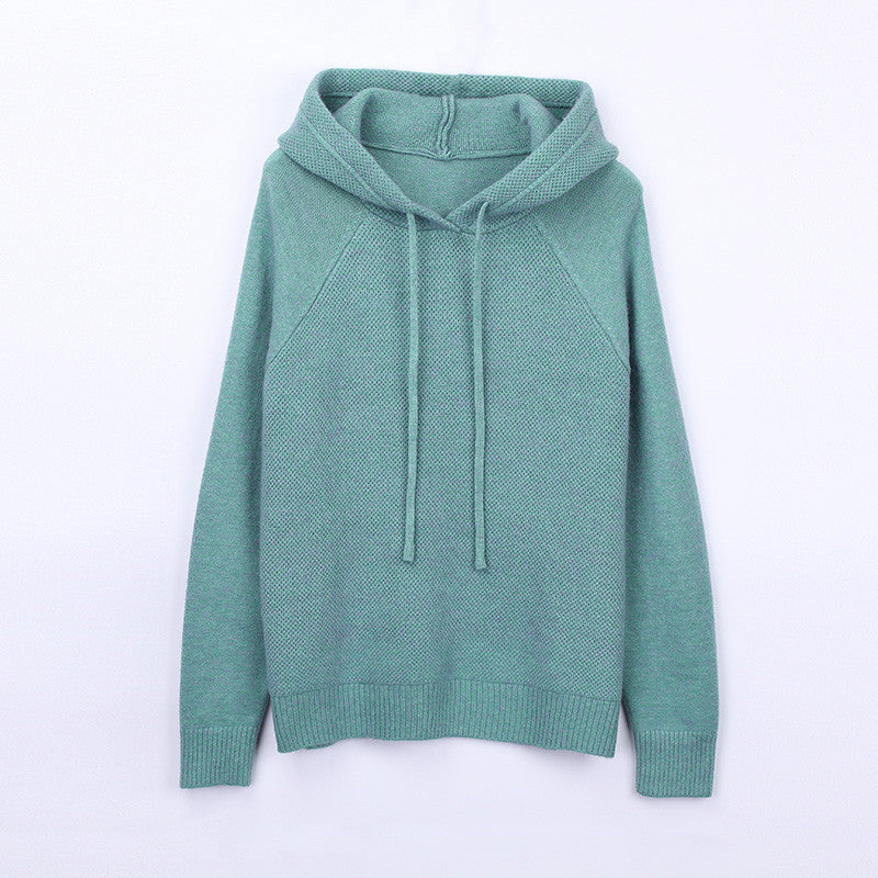 Damen lässiger Strickpullover mit Kapuze und Kordelzug Drune