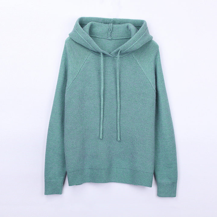 Damen lässiger Strickpullover mit Kapuze und Kordelzug Drune