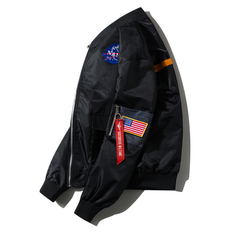 Herren  leichte, von der Luft- und Raumfahrt inspirierte, Zip-Up Bomberjacke mit Utility-Tasche an den Ärmeln Drune