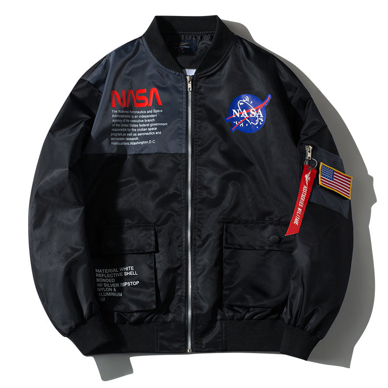 Männer's  leichte gestickte Raum-Patch Ärmel-Reißverschluss Utility-Jacke Drune