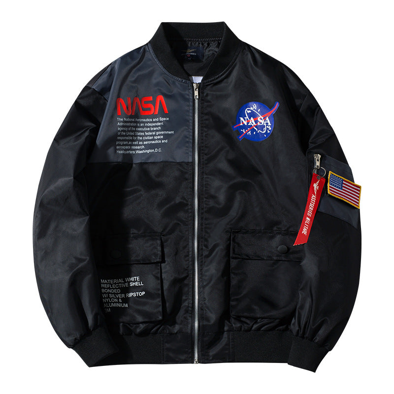 Herren  flugzeuginspirierten leichten Nylon Bomberjacke mit horizontalem Missionsstreifen und gerippten Besätzen Drune