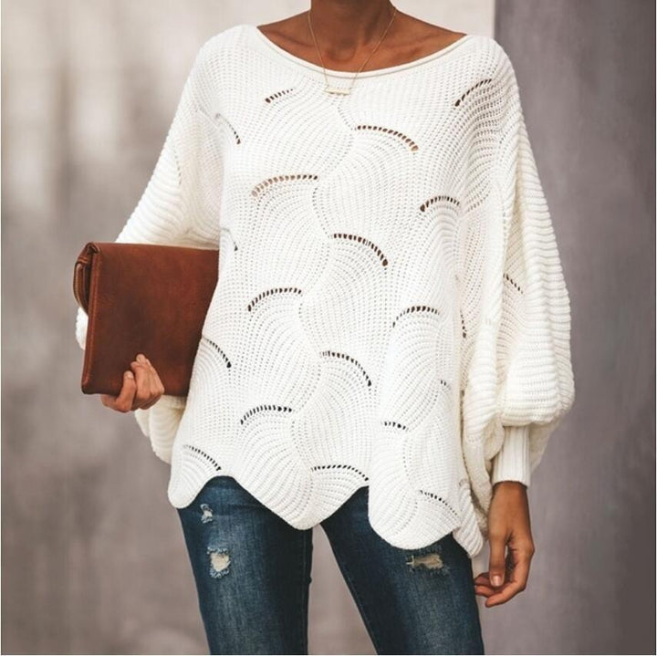 Damen Oversize Strickpullover mit romantischem Wellenmuster Drune
