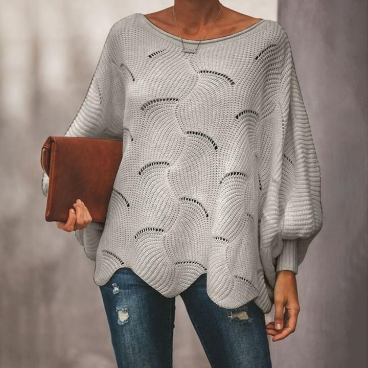 Damen Oversize Strickpullover mit romantischem Wellenmuster Drune