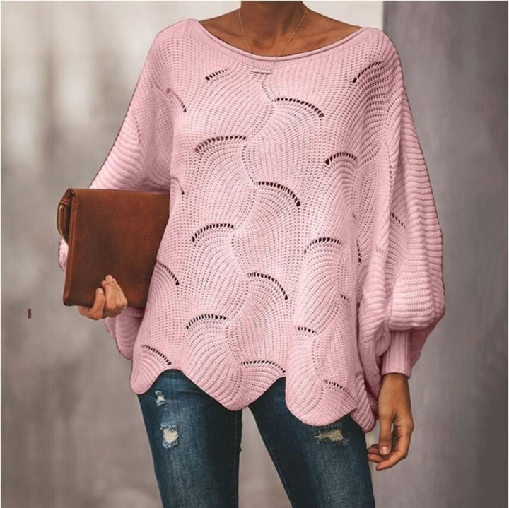 Damen Oversize Strickpullover mit romantischem Wellenmuster Drune