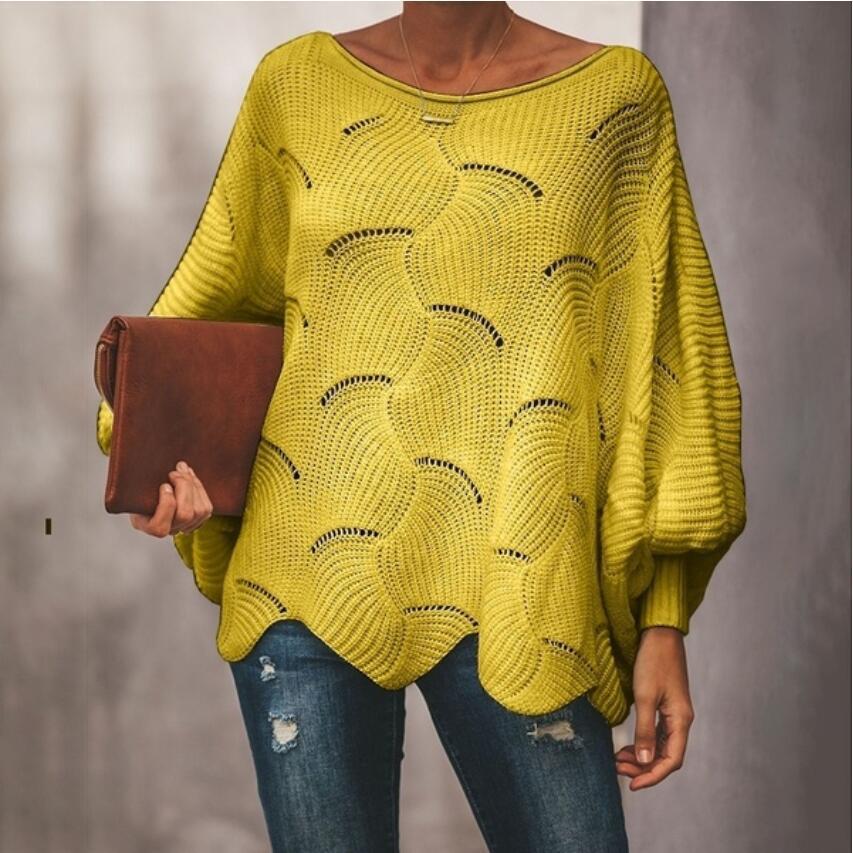 Damen Oversize Strickpullover mit romantischem Wellenmuster Drune