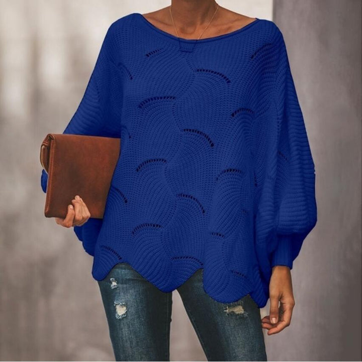 Damen Oversize Strickpullover mit romantischem Wellenmuster Drune