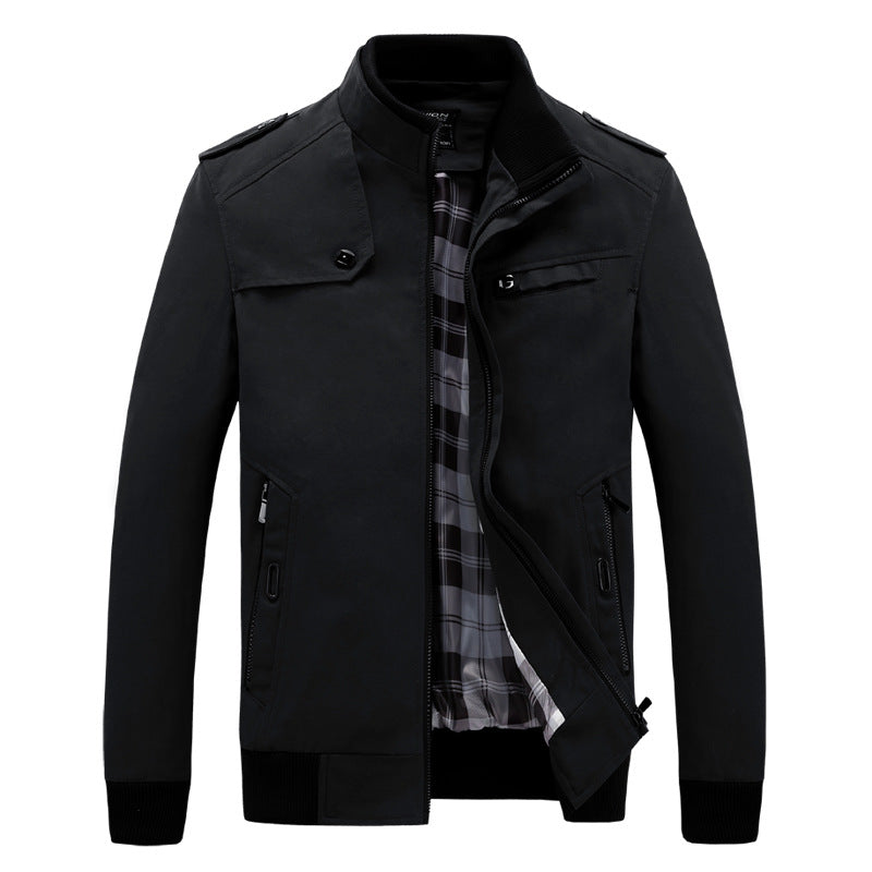 Herren modische Freizeitjacke mit praktischem Taschenlayout und hohem Kragen Drune