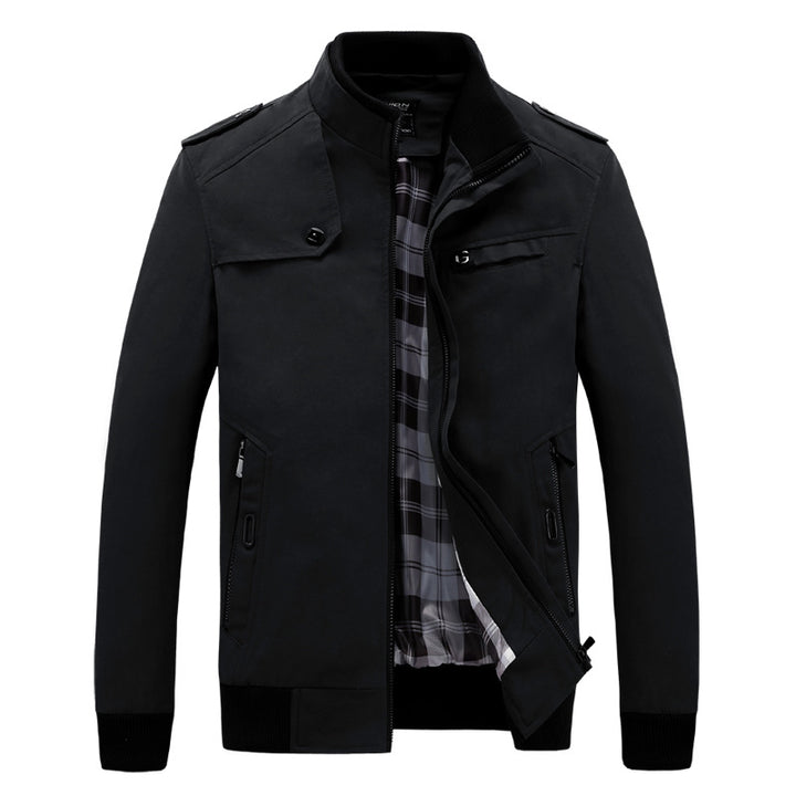 Herren modische Freizeitjacke mit praktischem Taschenlayout und hohem Kragen Drune