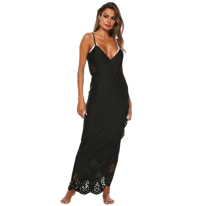 Damen elegantes Maxikleid mit filigranem Lochmuster Drune