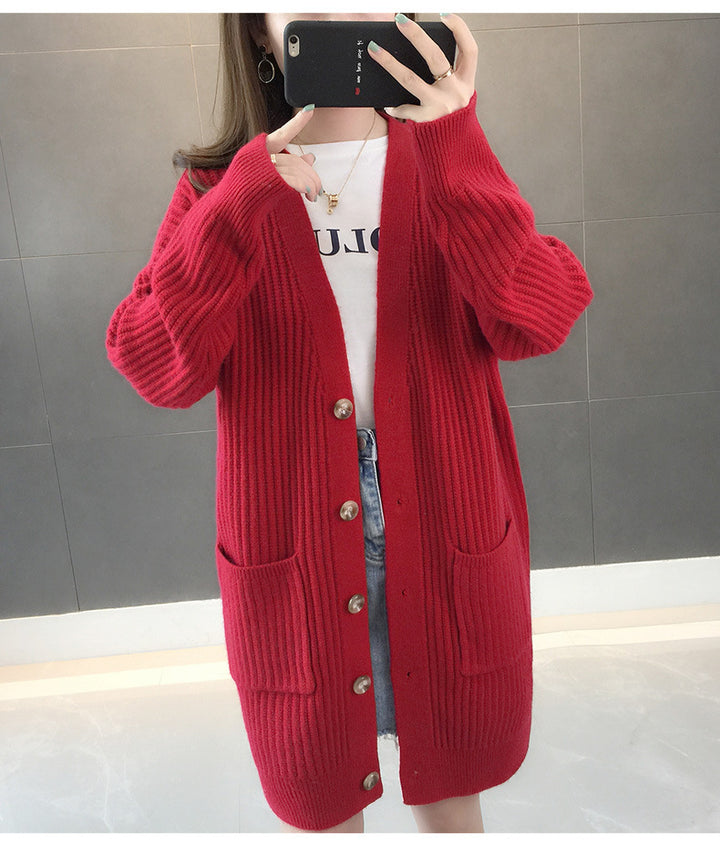 Damen Strickjacke mit Taschen und Knöpfen Drune