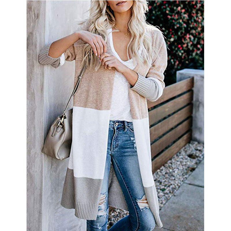 Damen Langarm Strickjacke im modernen Farbblock-Design Drune