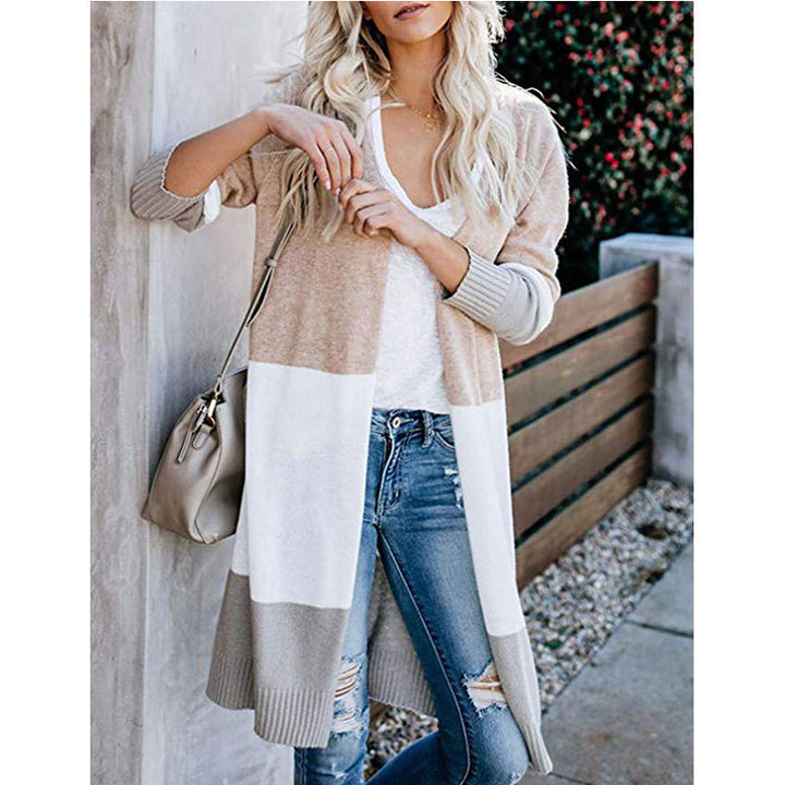 Damen Langarm Strickjacke im modernen Farbblock-Design Drune
