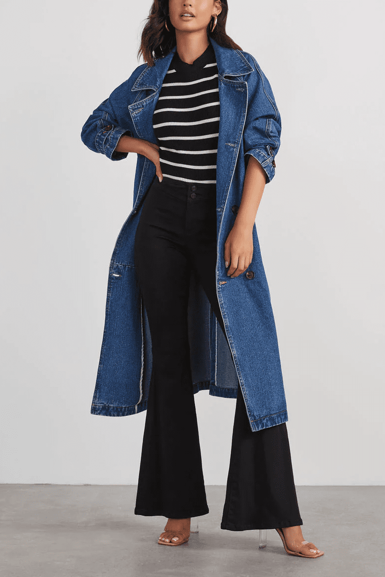 Drune | Denim Trenchcoat - Langarm Gürtel Design - Lässige Chic Oberbekleidung