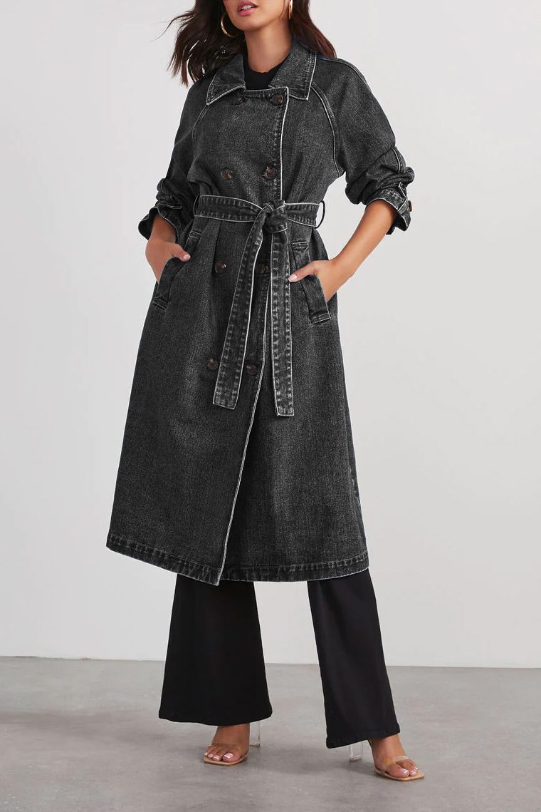 Drune | Denim Trenchcoat - Langarm Gürtel Design - Lässige Chic Oberbekleidung