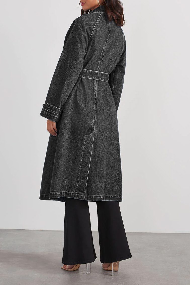 Drune | Denim Trenchcoat - Langarm Gürtel Design - Lässige Chic Oberbekleidung