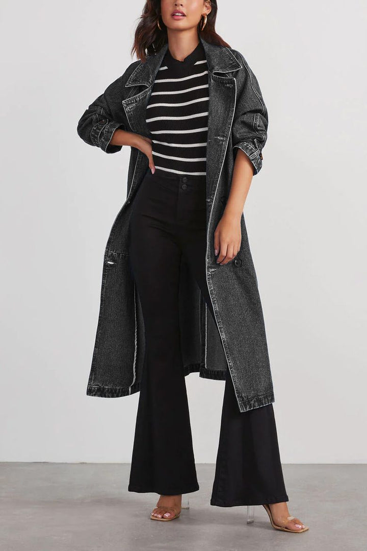 Drune | Denim Trenchcoat - Langarm Gürtel Design - Lässige Chic Oberbekleidung