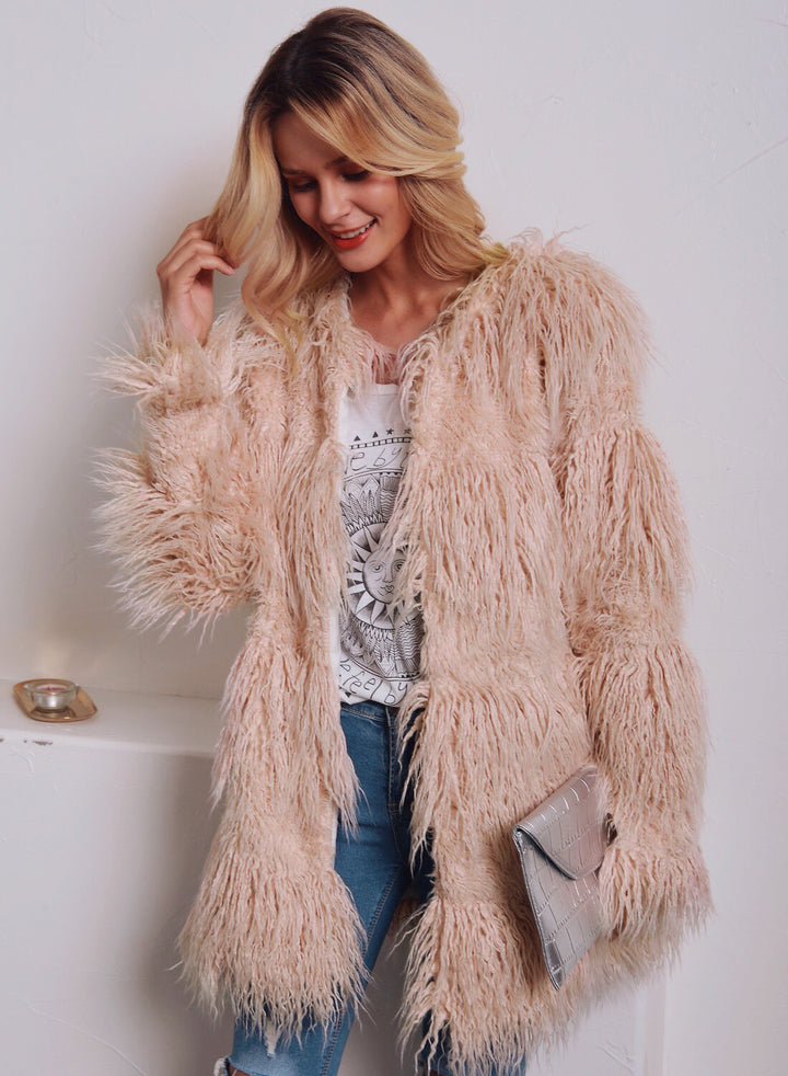 Damen Kuschelige Langhaarjacke mit strukturiertem Design Drune