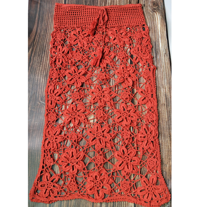 Damen Häkel-Rock mit floralen Mustern und elastischem Bund Drune