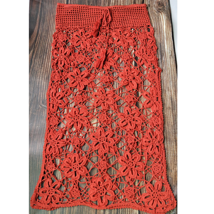 Damen Häkel-Rock mit floralen Mustern und elastischem Bund Drune